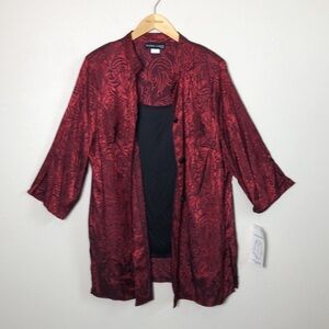 GLORIA LANCE Woman 2X Red Black Easy Care Two-Fer Blouse Set Whimsigoth New‎